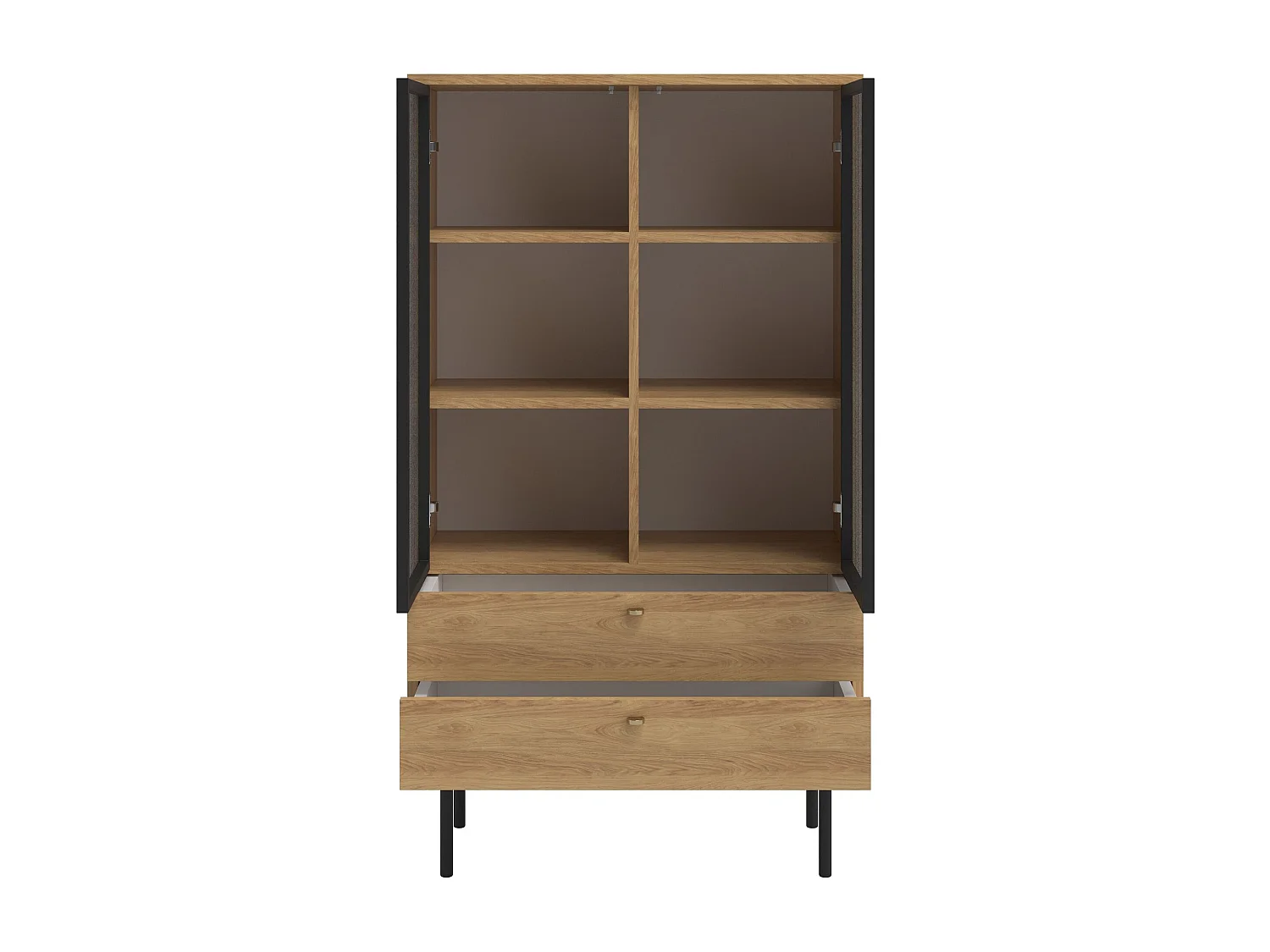 Lage vitrinekast - 85cm - met twee lades - hickory houtkleur - OLAR