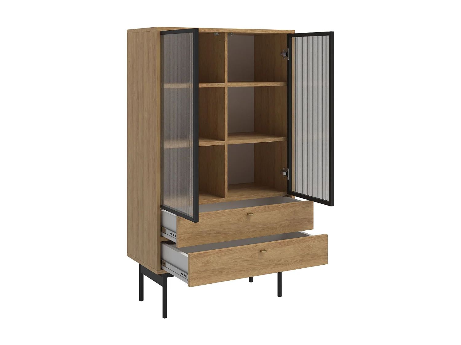 Lage vitrinekast - 85cm - met twee lades - hickory houtkleur - OLAR