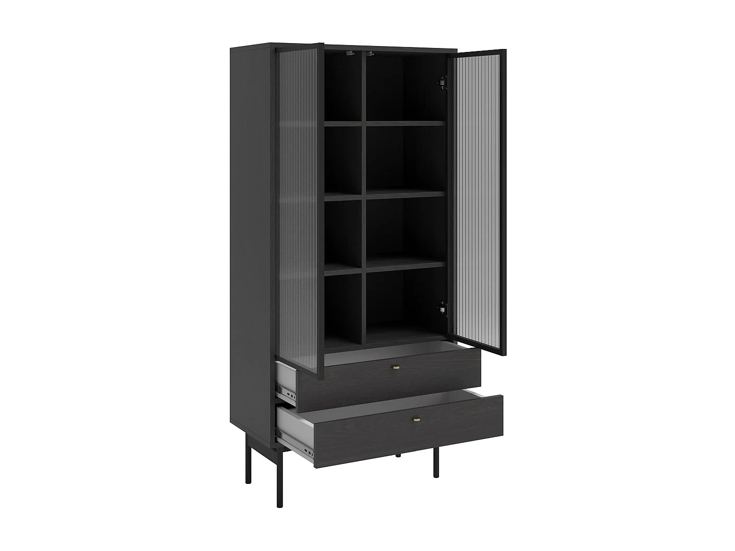 Vitrine haute - 85cm - avec deux tiroirs - couleur du bois de frêne Portland - OLAR