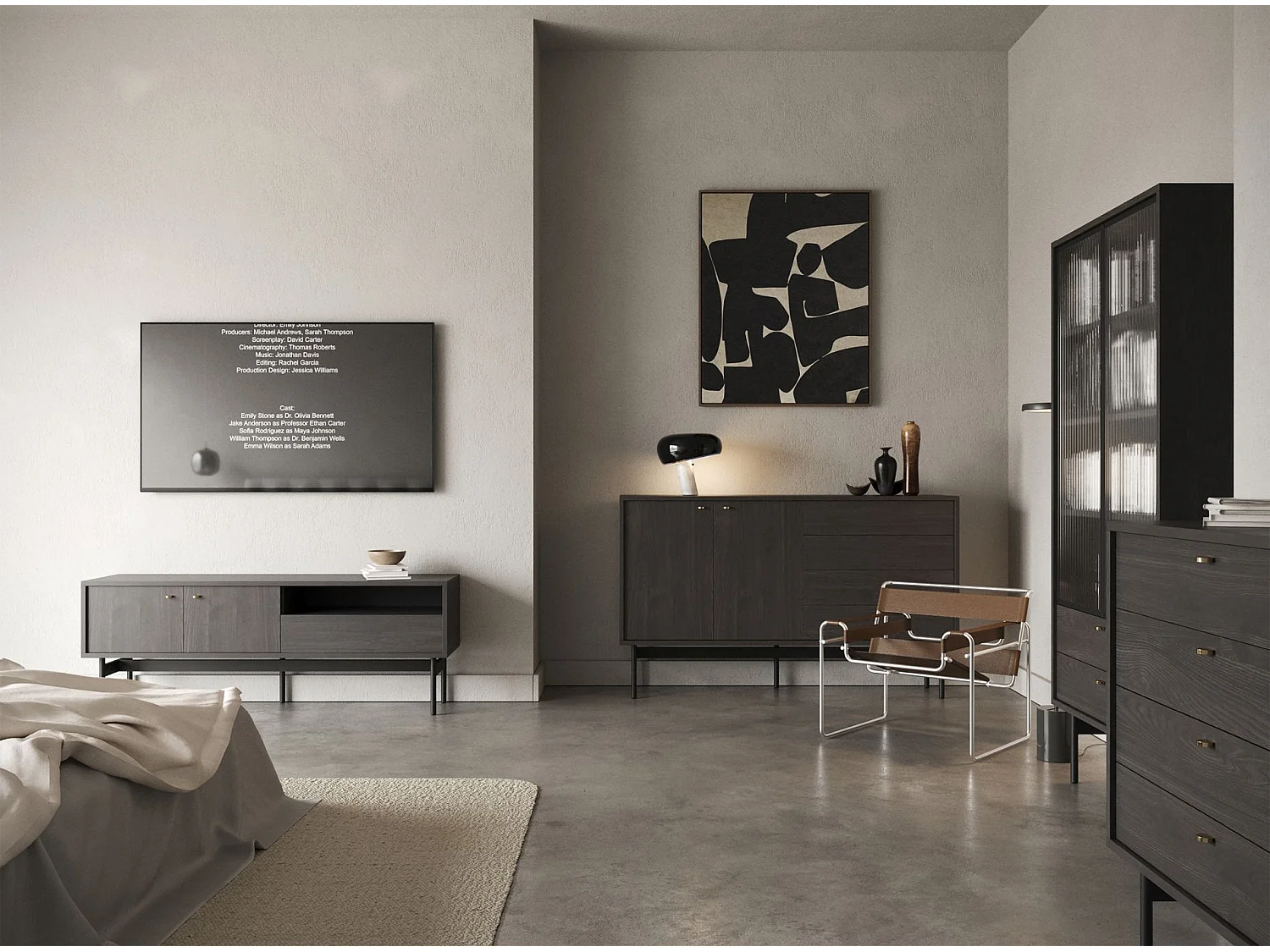 Mobile TV - 154 cm - con cassetto - frassino Portland nero - OLAR