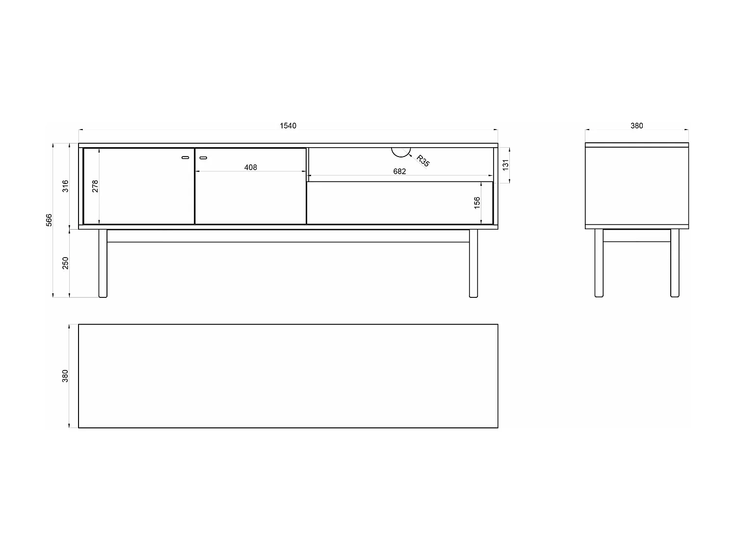 Meuble TV - 154 cm - couleur du bois de frêne Portland - OLAR