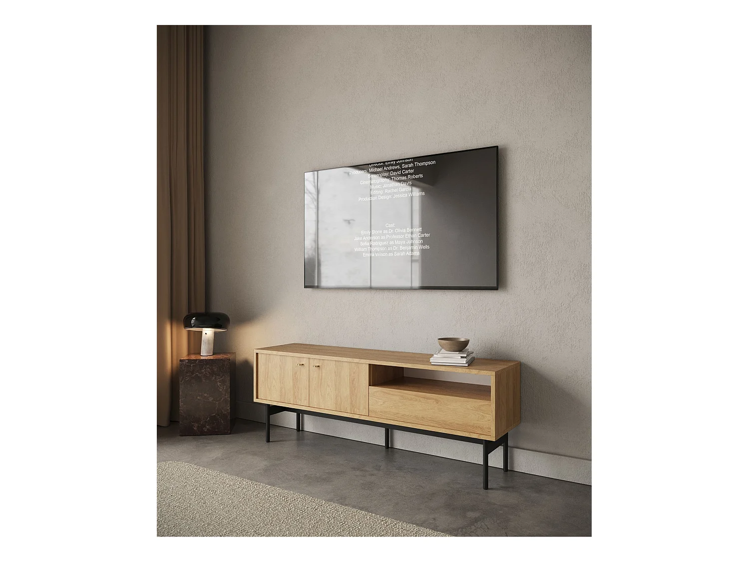 Meuble TV - 154 cm - couleur du bois de caryer - OLAR