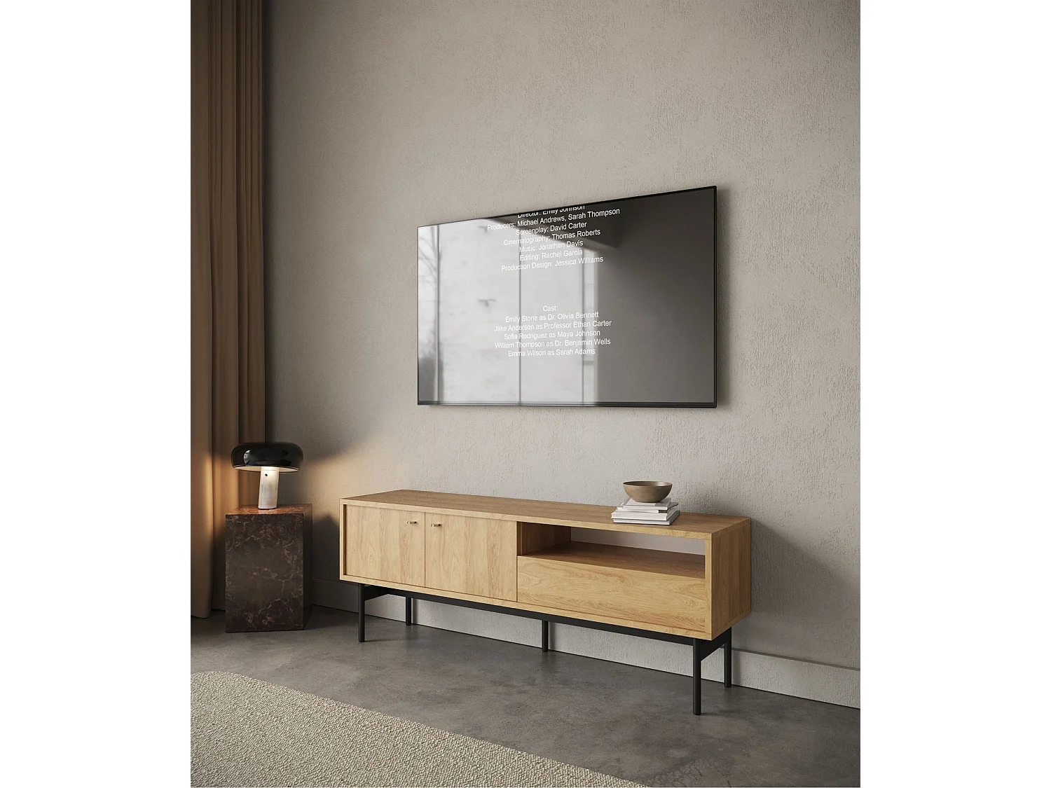 Meuble TV - 154 cm - couleur du bois de caryer - OLAR