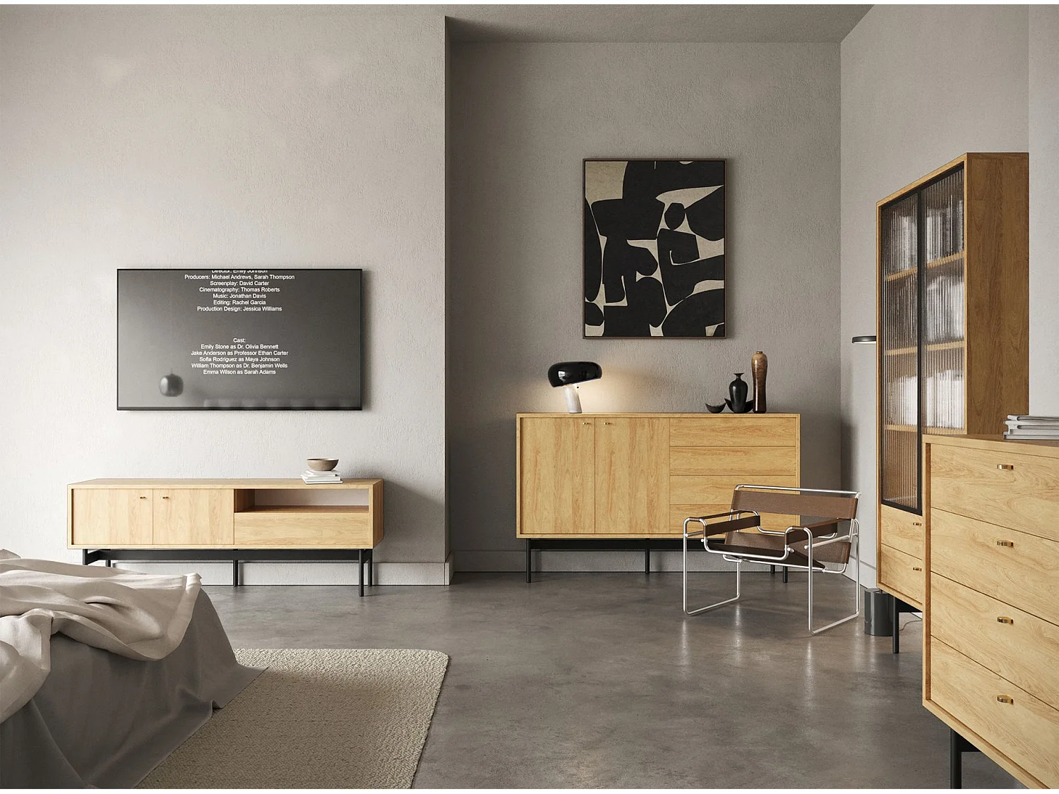 Meuble TV - 154 cm - couleur du bois de caryer - OLAR