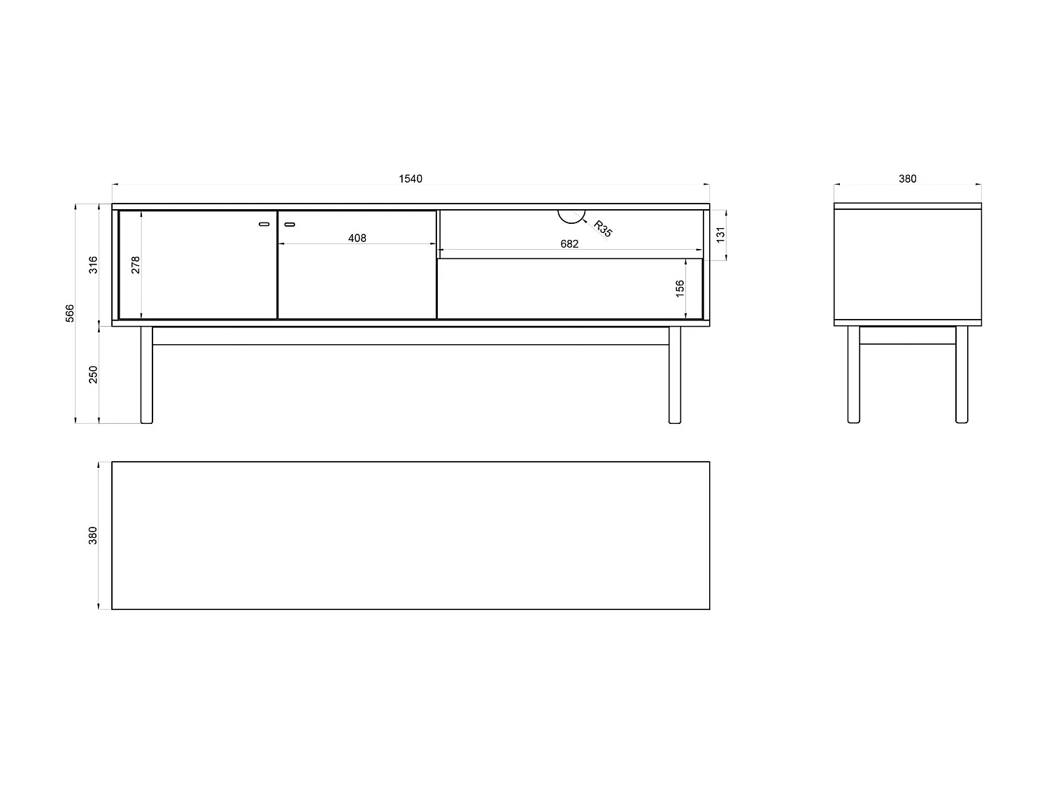 Meuble TV - 154 cm - couleur du bois de caryer - OLAR