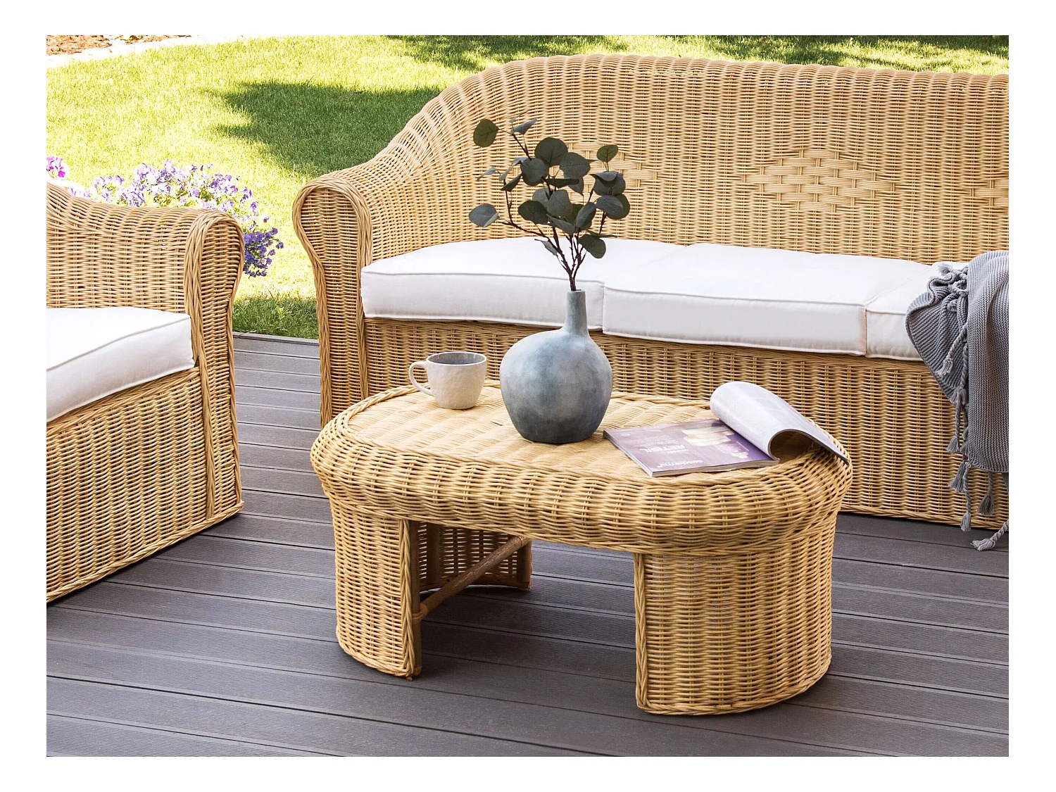 Stolik kawowy ogrodowy LIVADEIA 60 cm 96 cm Rattan Naturalny