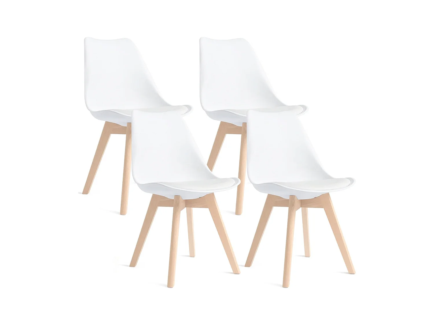 Lot de 4 chaises - Blanc - Chaise Scandinave - Pieds en bois (4 chaises dans un colis)
