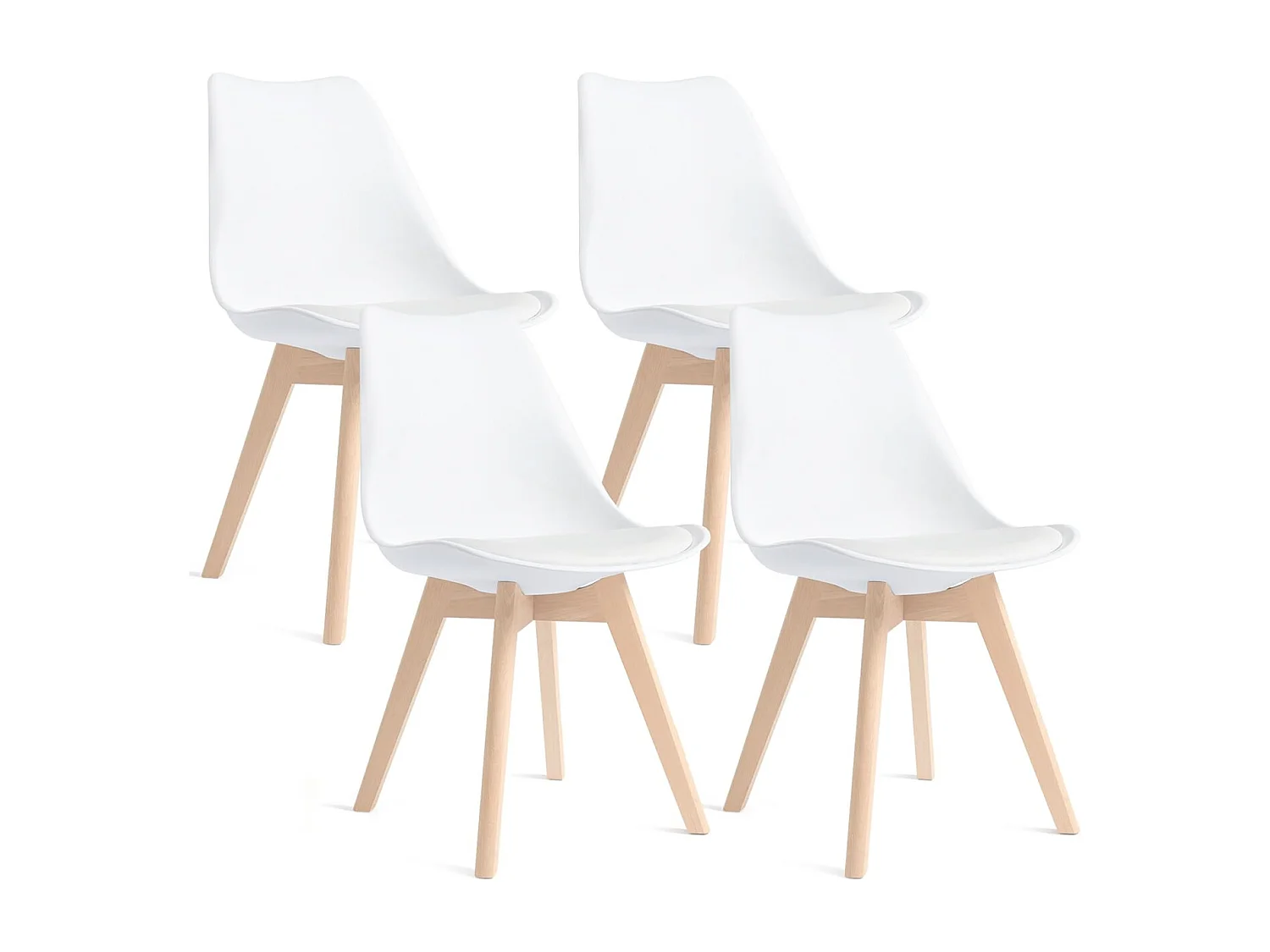 Lot de 4 chaises - Blanc - Chaise Scandinave - Pieds en bois (4 chaises dans un colis)