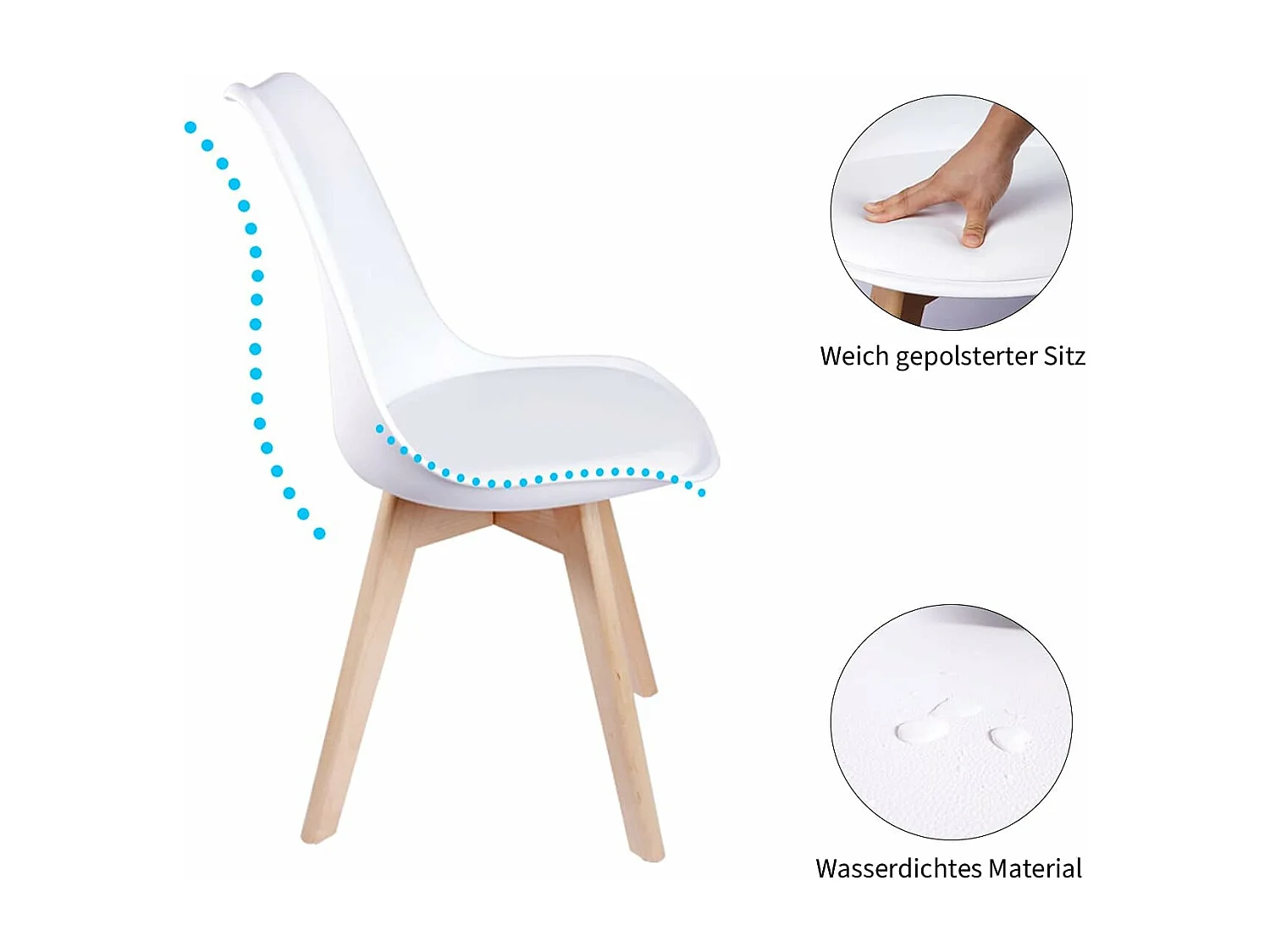 Lot de 4 chaises - Blanc - Chaise Scandinave - Pieds en bois (4 chaises dans un colis)