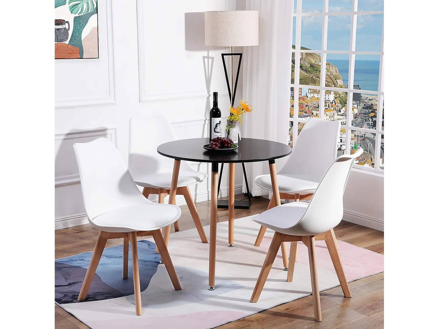 Lot de 4 chaises - Blanc - Chaise Scandinave - Pieds en bois (4 chaises dans un colis)