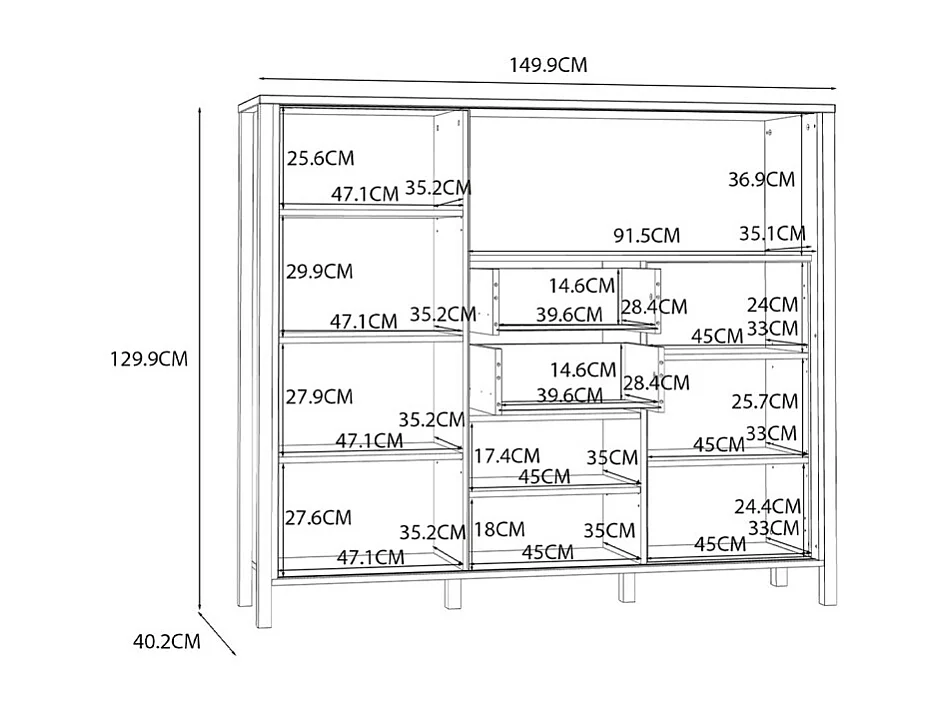 Armoirette 150 cm décor chêne porte coulissante ajourée noire - SELENA