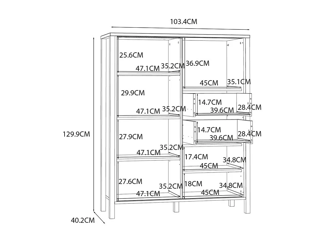 Armoirette 103 cm décor chêne porte coulissante ajourée noire - SELENA