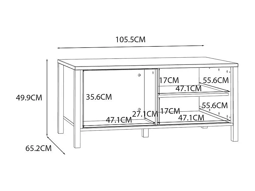 Table basse décor chêne avec porte coulissante ajourée noire - SELENA
