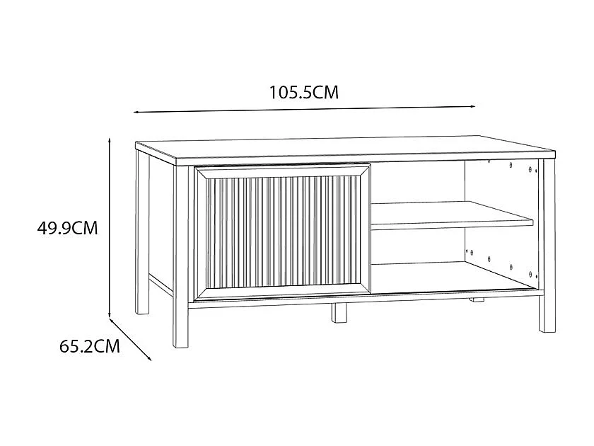 Table basse décor chêne avec porte coulissante ajourée noire - SELENA