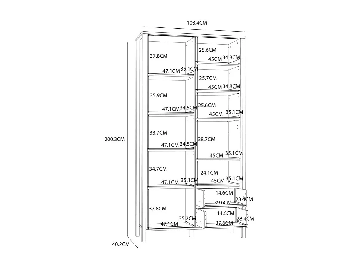 Vaisselier décor chêne avec porte coulissante ajourée noire - SELENA