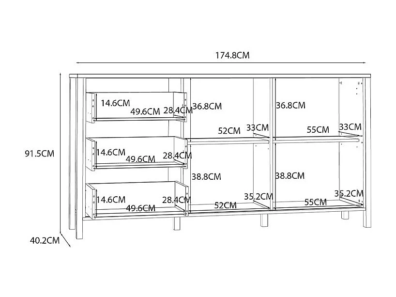 Buffet L. 175 cm décor chêne porte coulissante ajourée noire - SELENA
