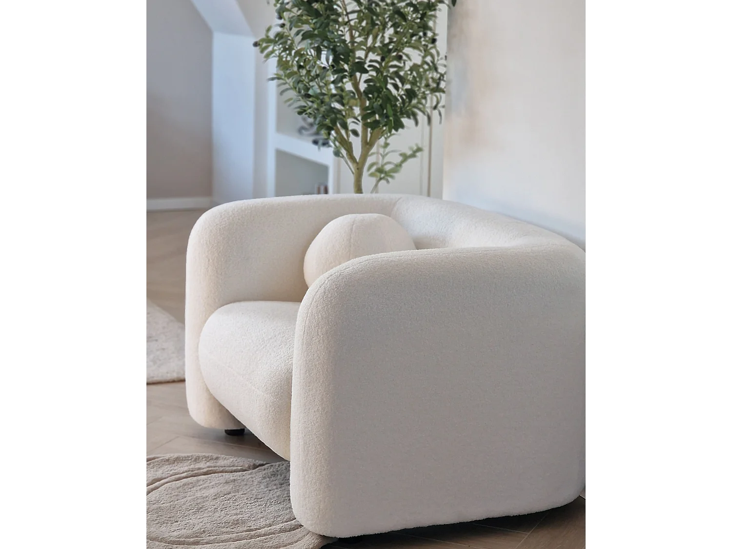 Sessel LEIREN Bouclé Weiss