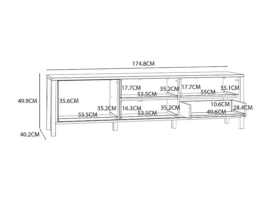 Meuble TV décor chêne avec porte coulissante ajourée noire - SELENA