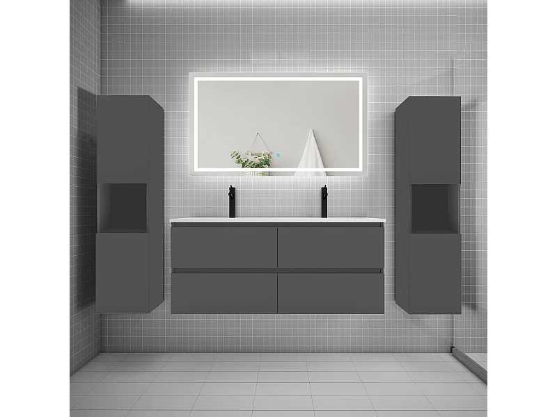 Ensemble meuble de salle de bains 120cm, vasque + colonne + LED miroir mural,anthracite