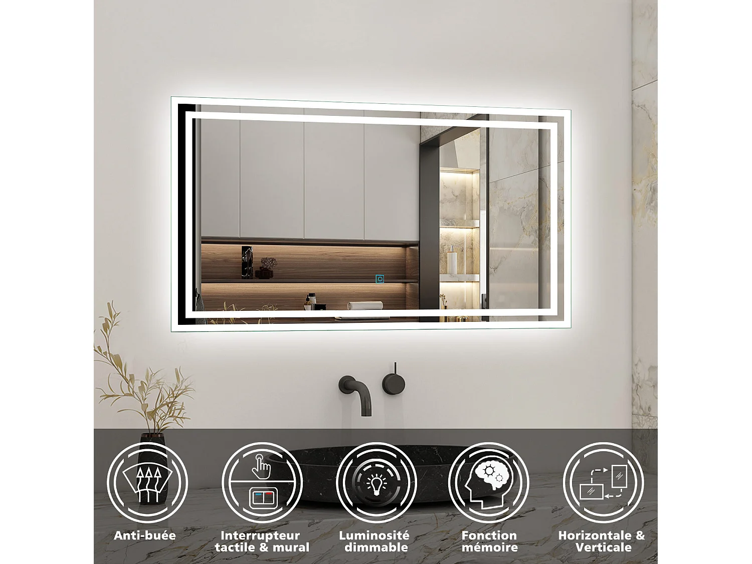Ensemble meuble de salle de bain 60cm, vasque + colonne + LED miroir,anthracite