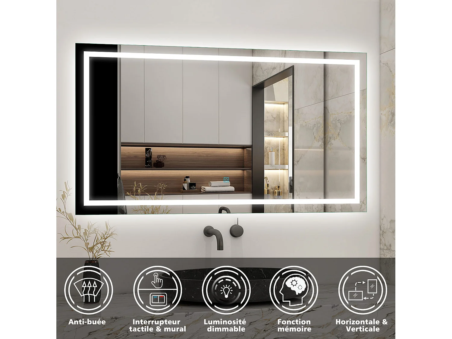 Ensemble meuble de salle de bains 120cm, vasque + colonne + LED miroir mural,chêne