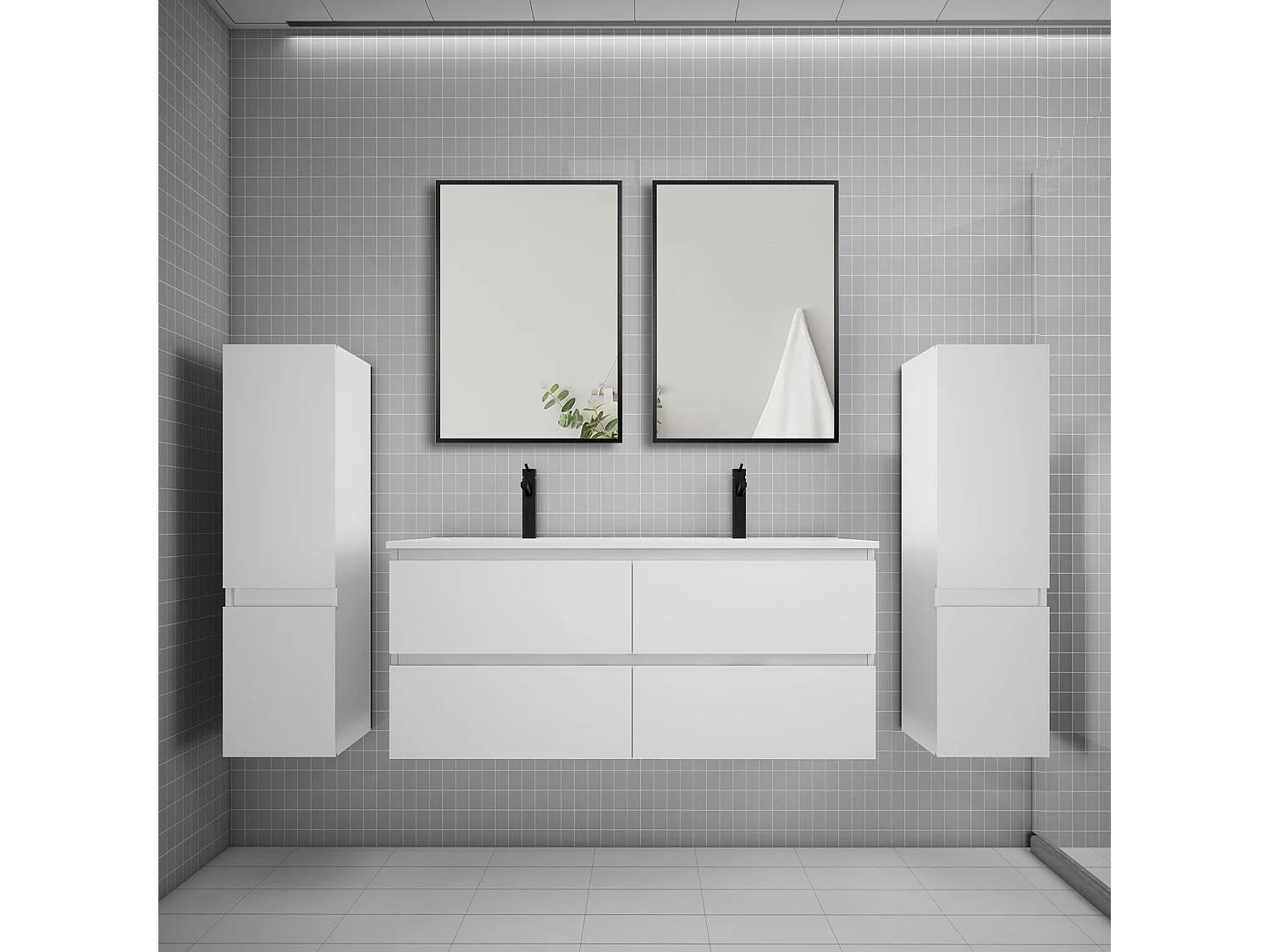 Ensemble meuble de salle de bains 120cm vasque + colonne + miroir,blanc