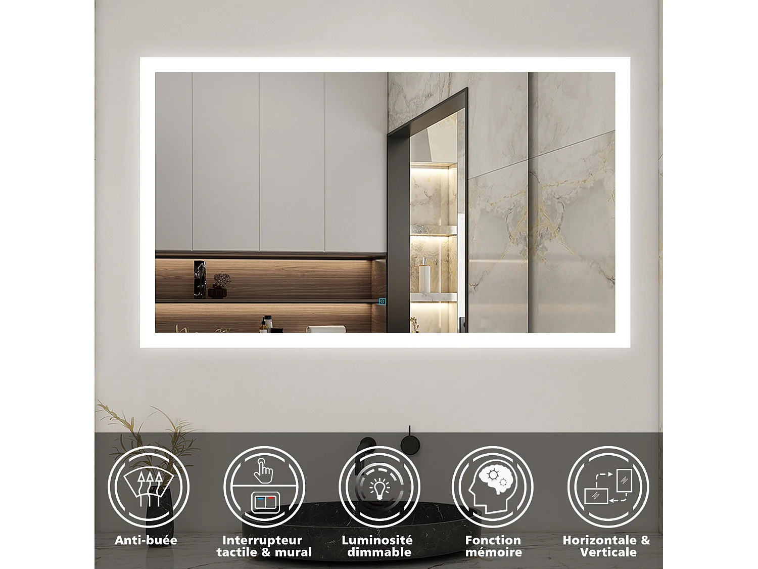 Ensemble meuble de salle de bains 80cm, simple vasque + colonne + LED miroir rectangulaire,anthracite