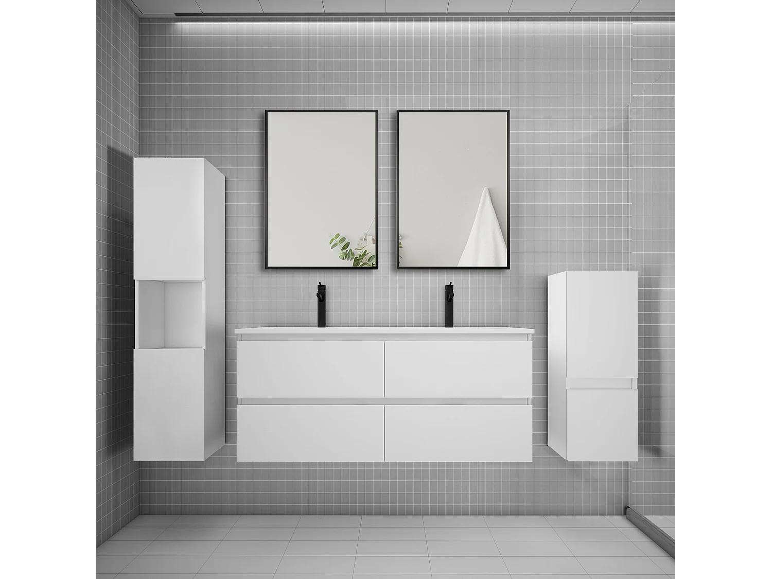 Ensemble meuble de salle de bains 120cm vasque + colonne x2 + miroir,blanc