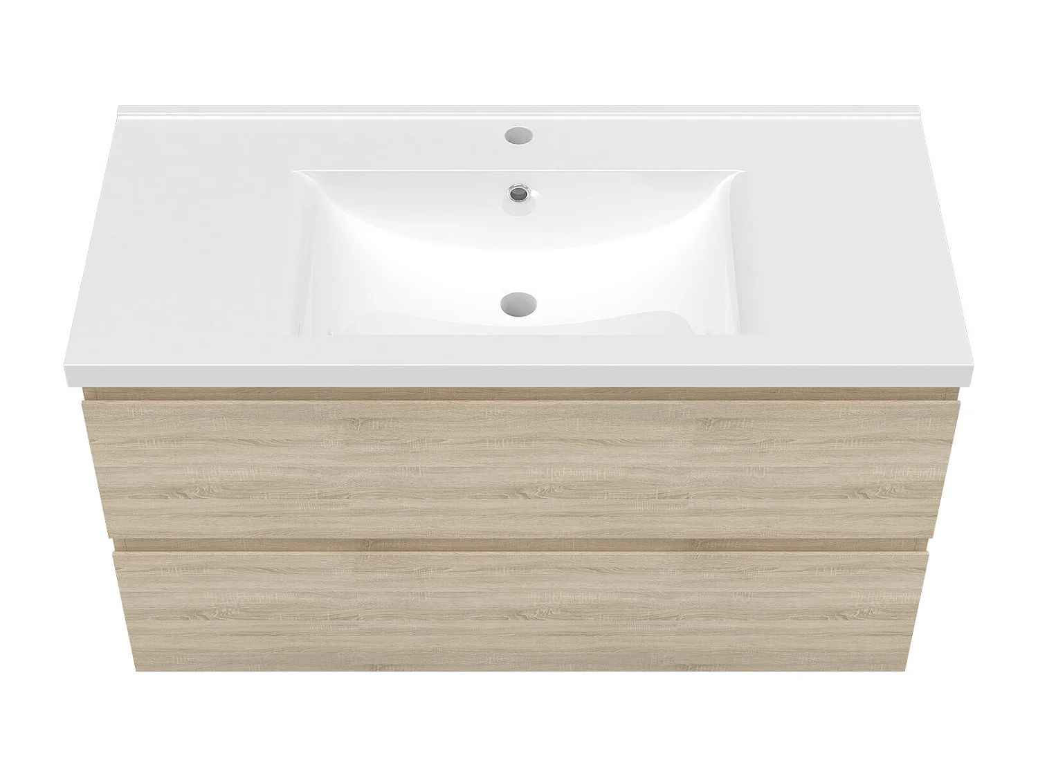 Ensemble meuble de salle de bains 100cm, simple vasque + colonne + LED miroir rectangulaire,chêne