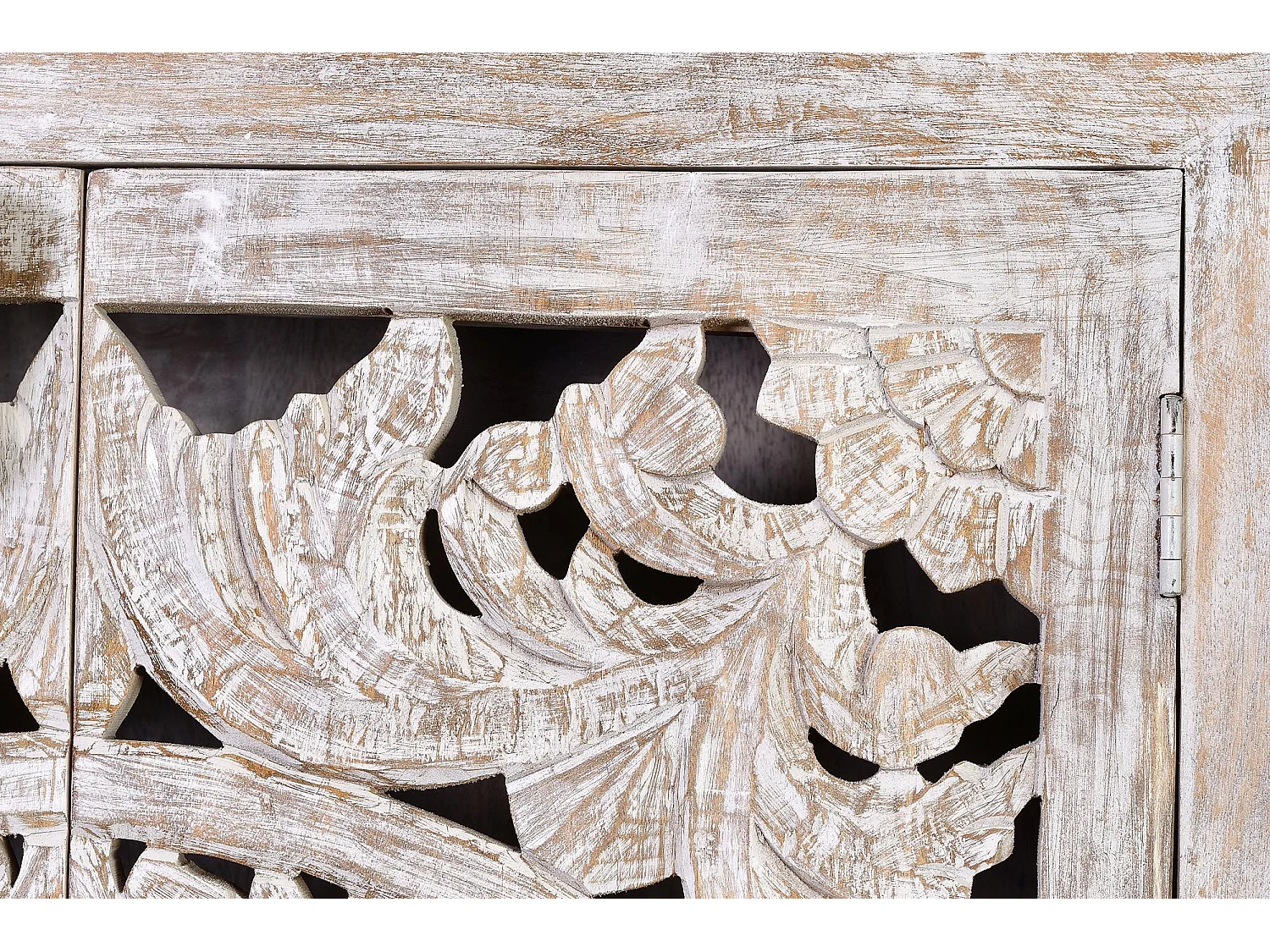 Vitrine en manguier, pieds métal blanc et gris vieilli