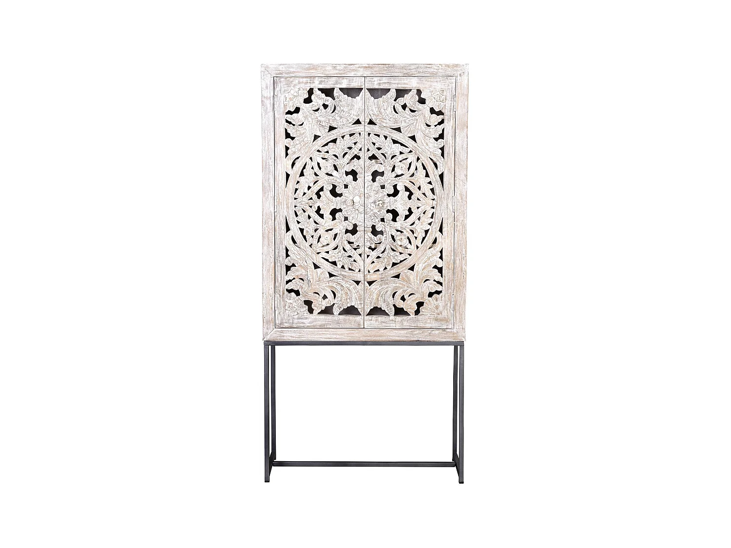 Vitrine aus Mangoholz, weiße und gealterte graue Metallbeine Blanco.Giner y Colomer 176x38x85