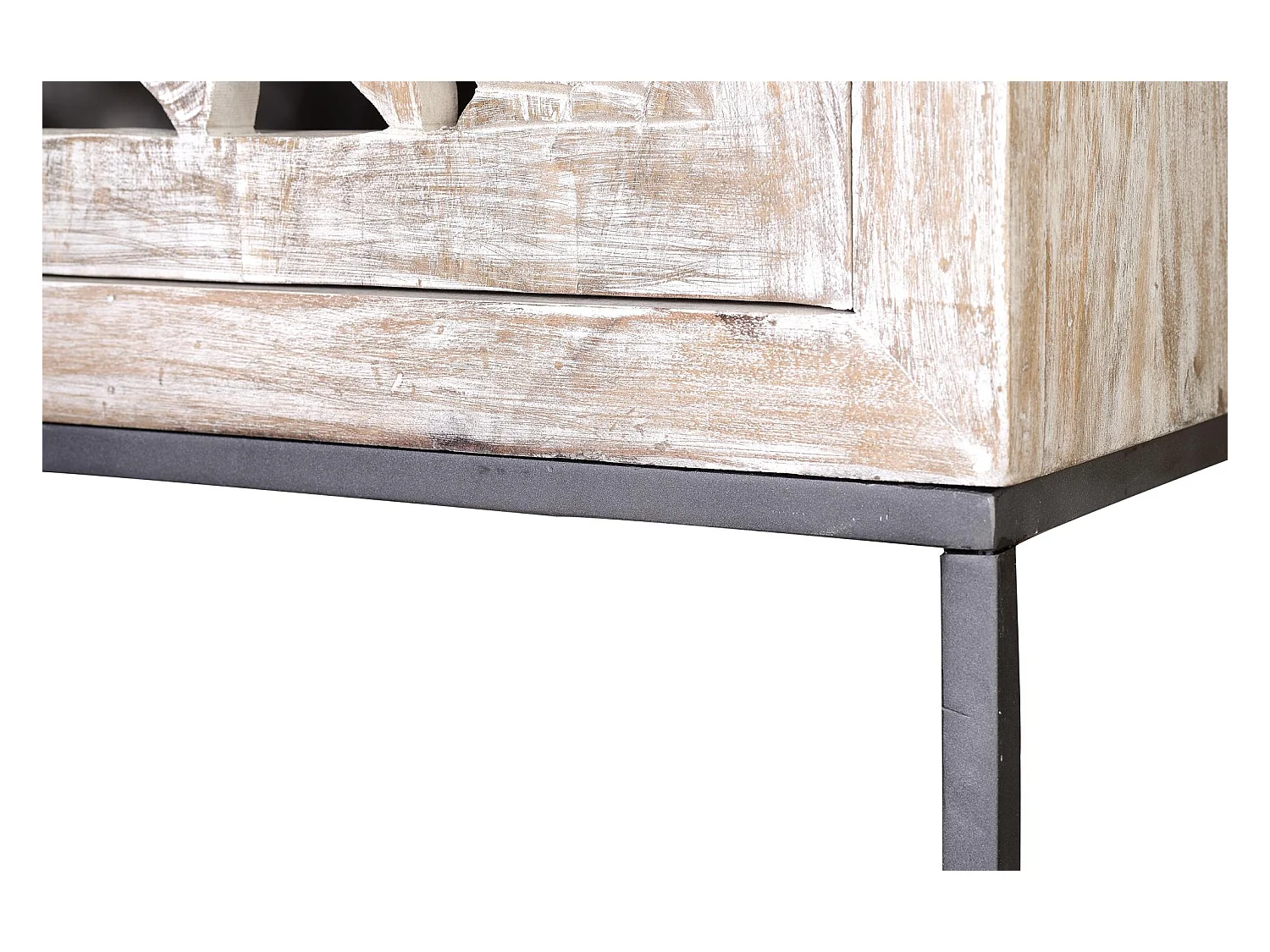 Vitrine aus Mangoholz, weiße und gealterte graue Metallbeine Blanco.Giner y Colomer 176x38x85