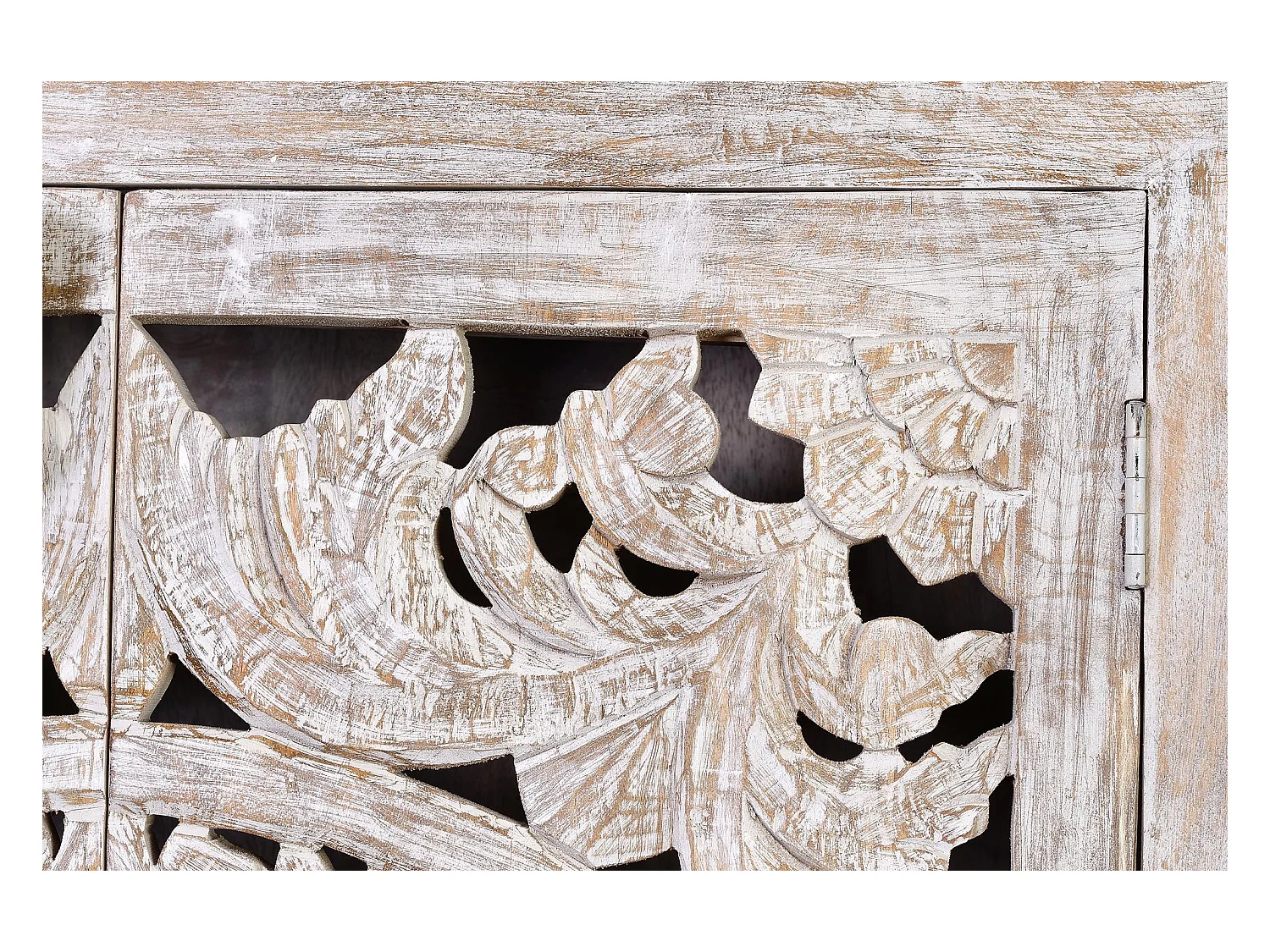 Vitrine aus Mangoholz, weiße und gealterte graue Metallbeine Blanco.Giner y Colomer 176x38x85