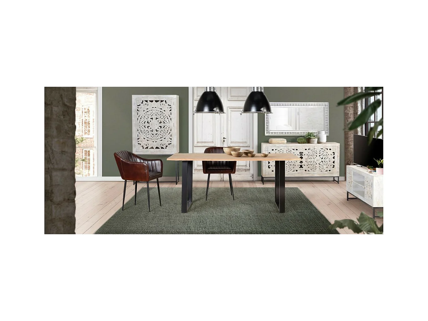 Vitrine aus Mangoholz, weiße und gealterte graue Metallbeine Blanco.Giner y Colomer 176x38x85