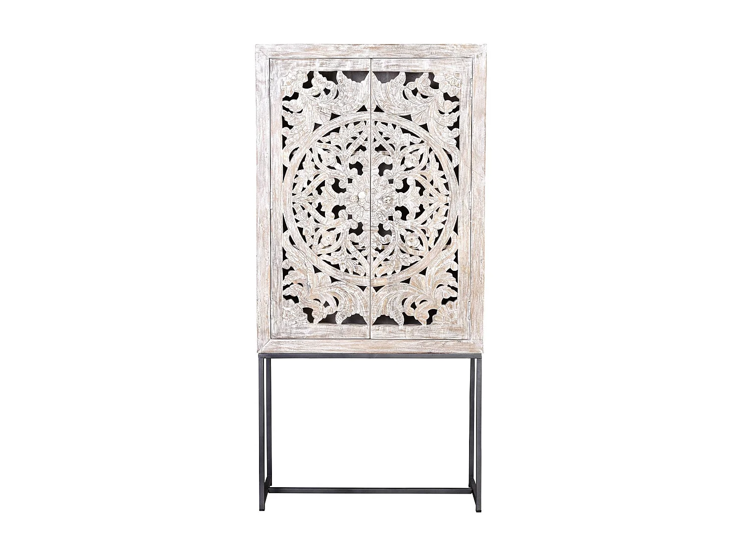 Vitrine em manguier pieds metal blanc et gris vieilli