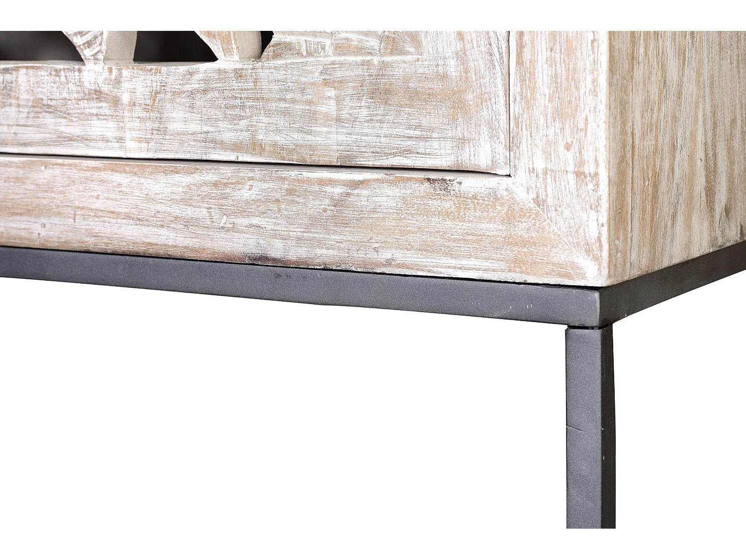 Vitrine em manguier pieds metal blanc et gris vieilli