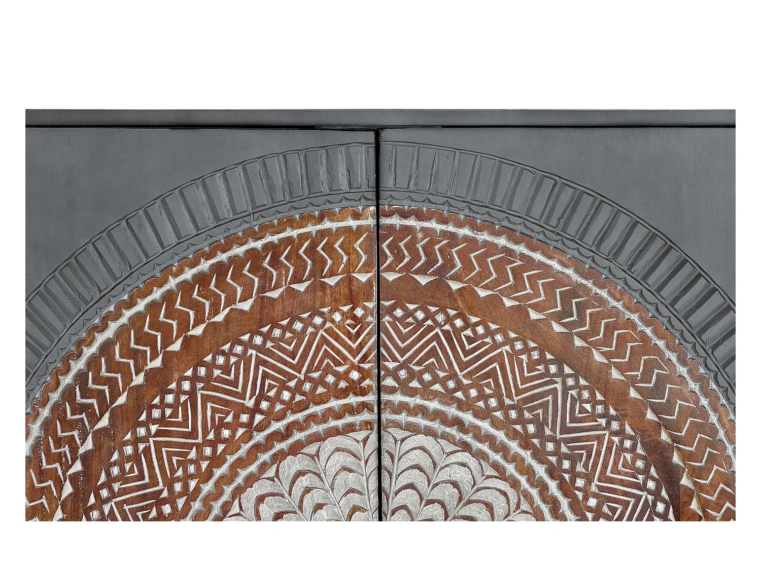 Vitrine en manguier pieds métal gris et marron