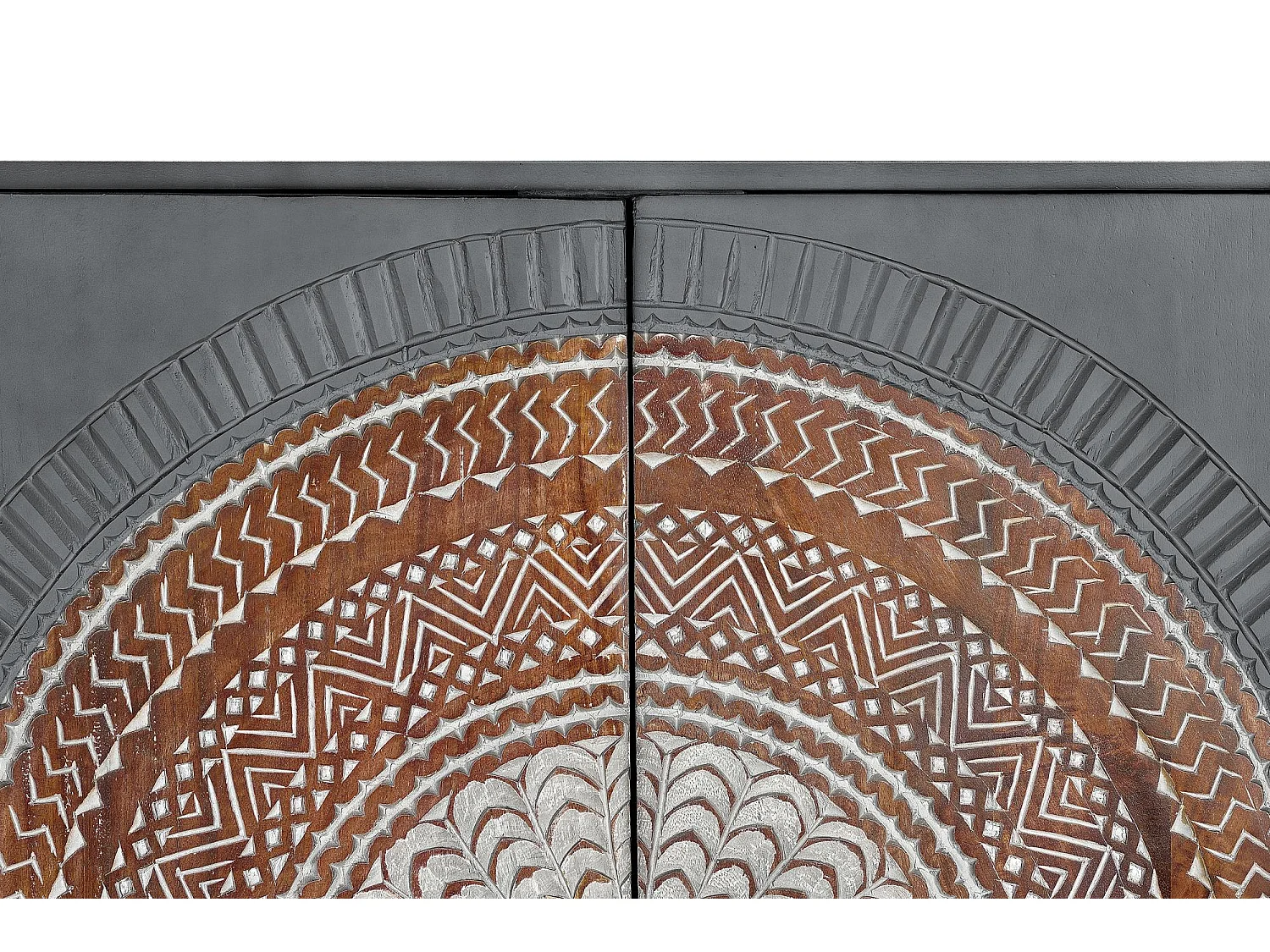 Vitrine en manguier pieds métal gris et marron