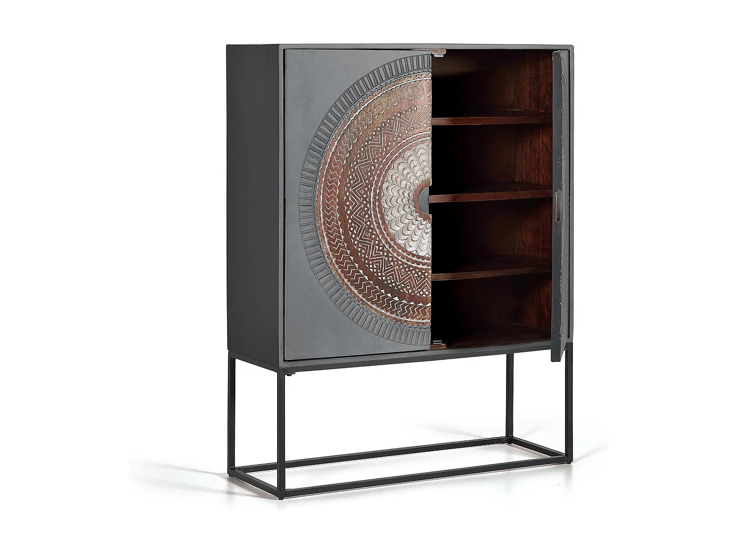 Vitrina madera de mango patas metal gris y marron Multicolor.Giner y Colomer 142x40x107