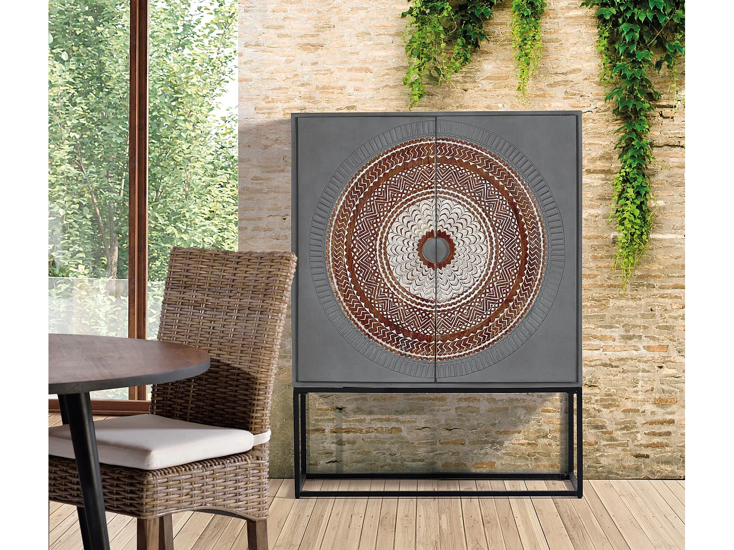 Vitrina madera de mango patas metal gris y marron Multicolor.Giner y Colomer 142x40x107