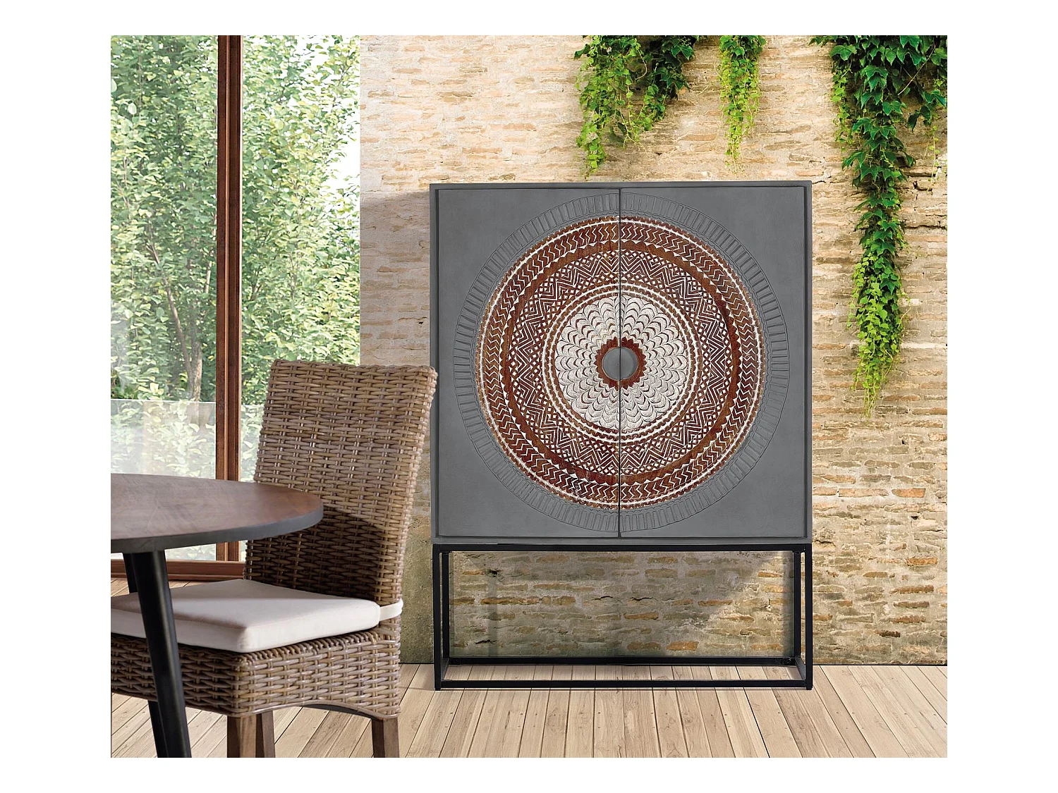 Vitrina madera de mango patas metal gris y marron Multicolor.Giner y Colomer 142x40x107