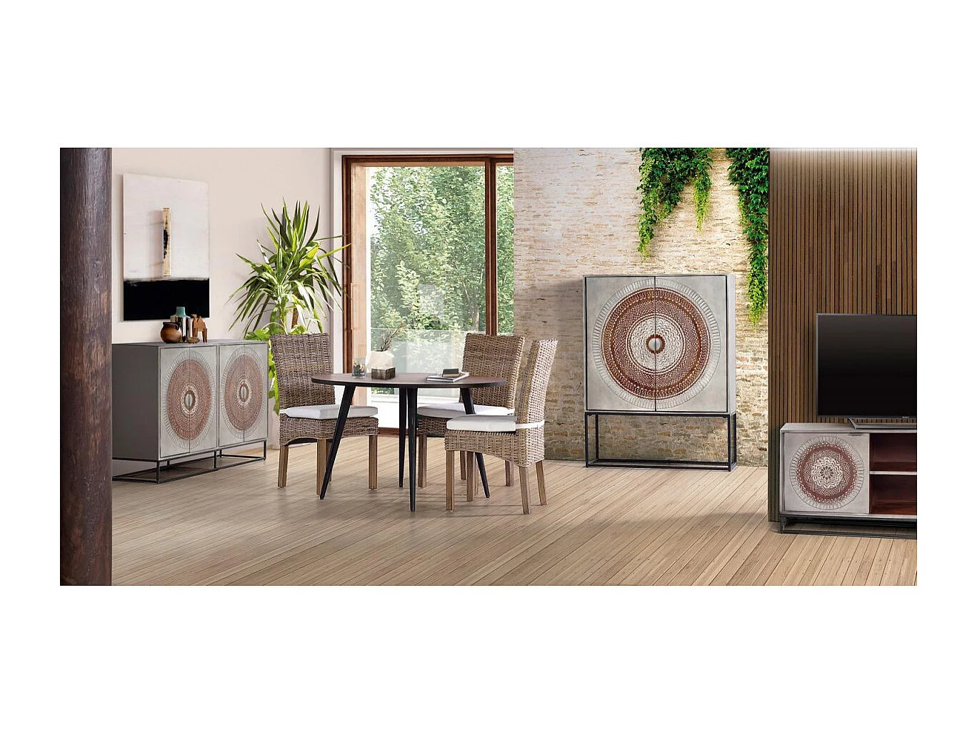 Vitrina madera de mango patas metal gris y marron Multicolor.Giner y Colomer 142x40x107