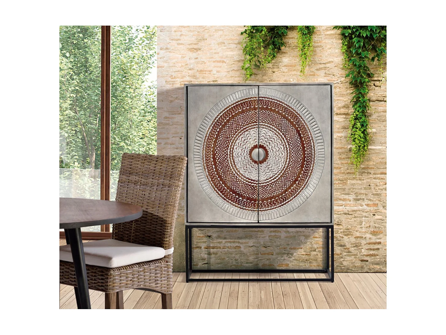 Vitrina madera de mango patas metal gris y marron Multicolor.Giner y Colomer 142x40x107