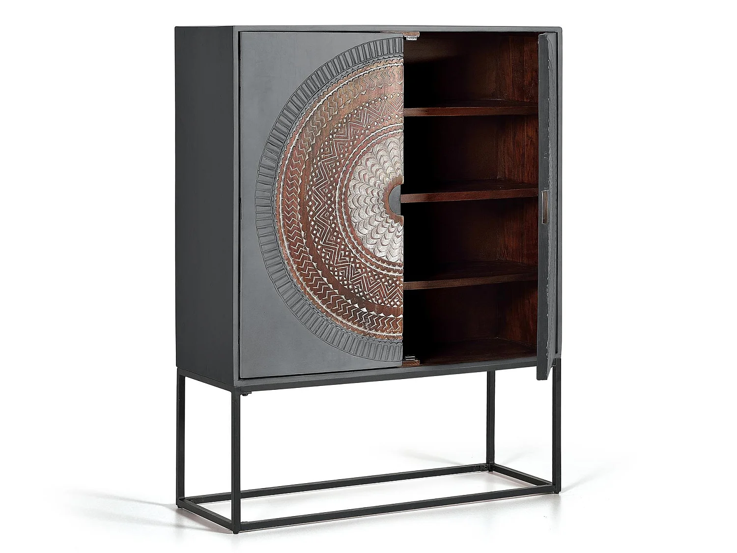 Buffet en bois de manguier 107 cm, style industriel ethnique contemporain - 142 x 107 x 40