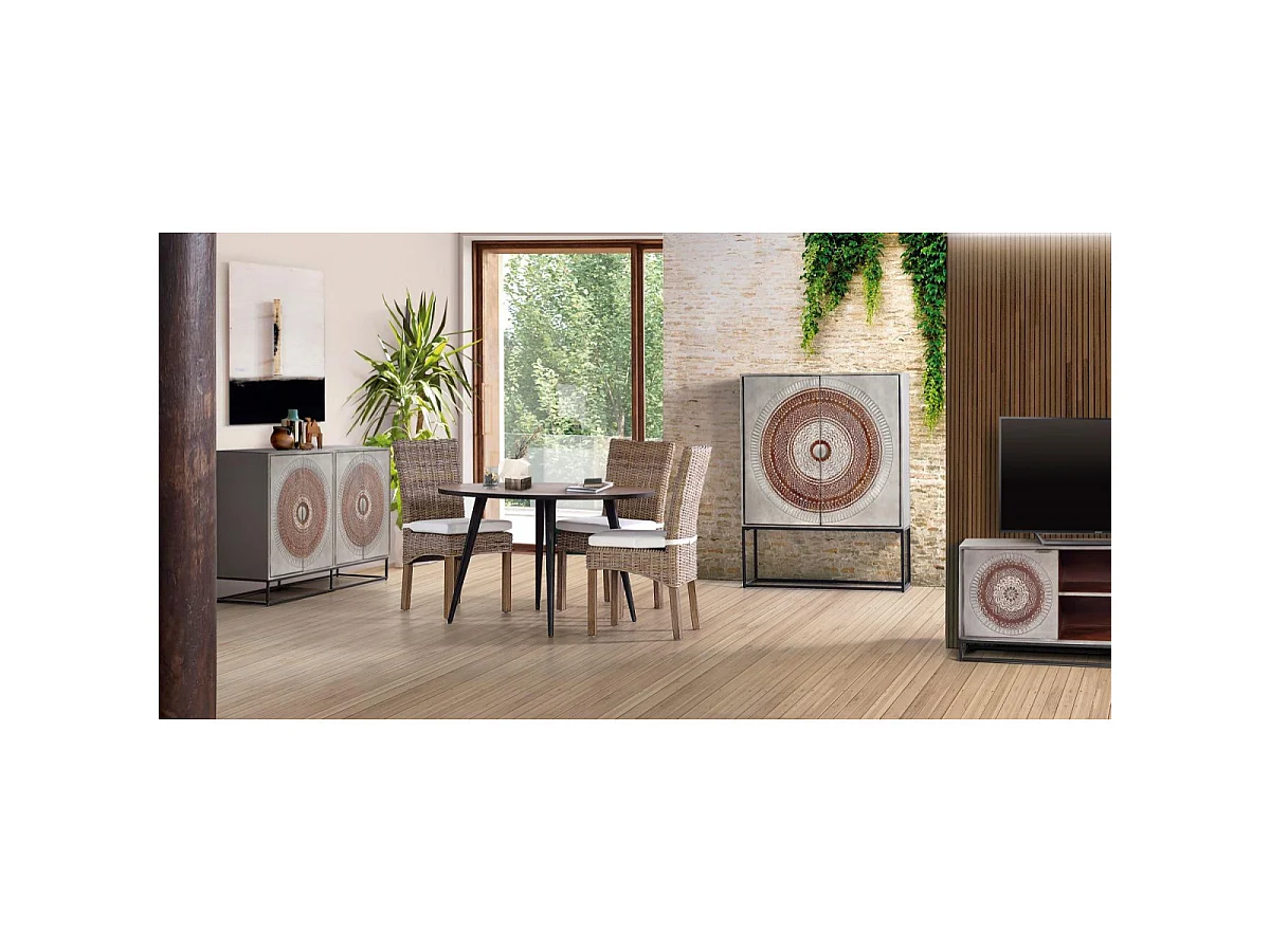 Buffet en bois de manguier 107 cm, style industriel ethnique contemporain - 142 x 107 x 40