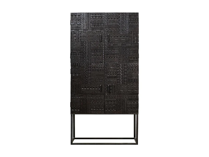 Vitrinekast in manguierhout en metalen poten