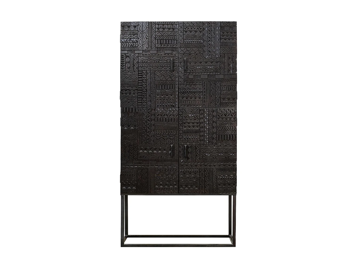 Vitrinekast in manguierhout en metalen poten