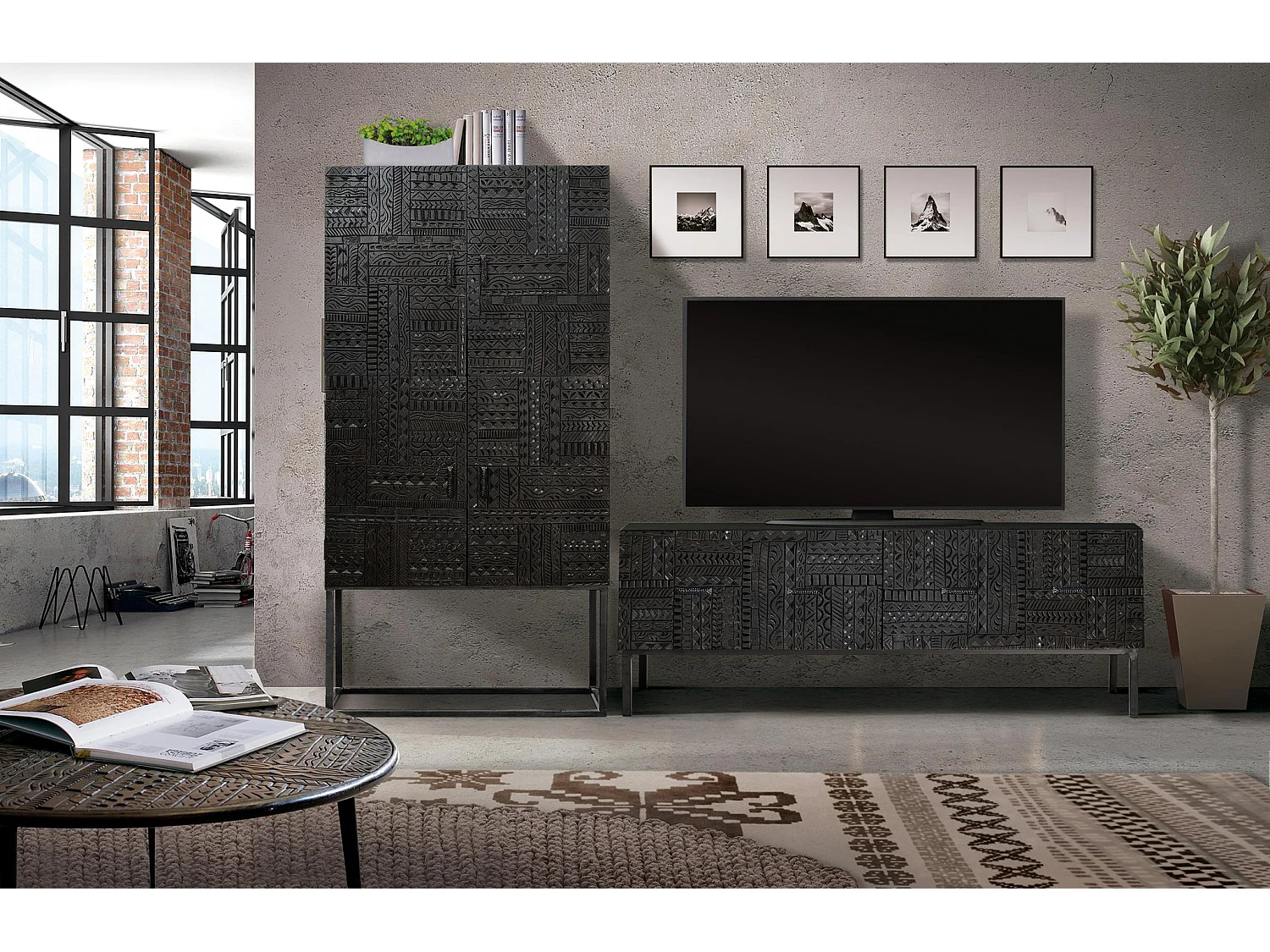 Armoire en bois de manguier 90 cm, style ethnique - 176 x 90 x 40