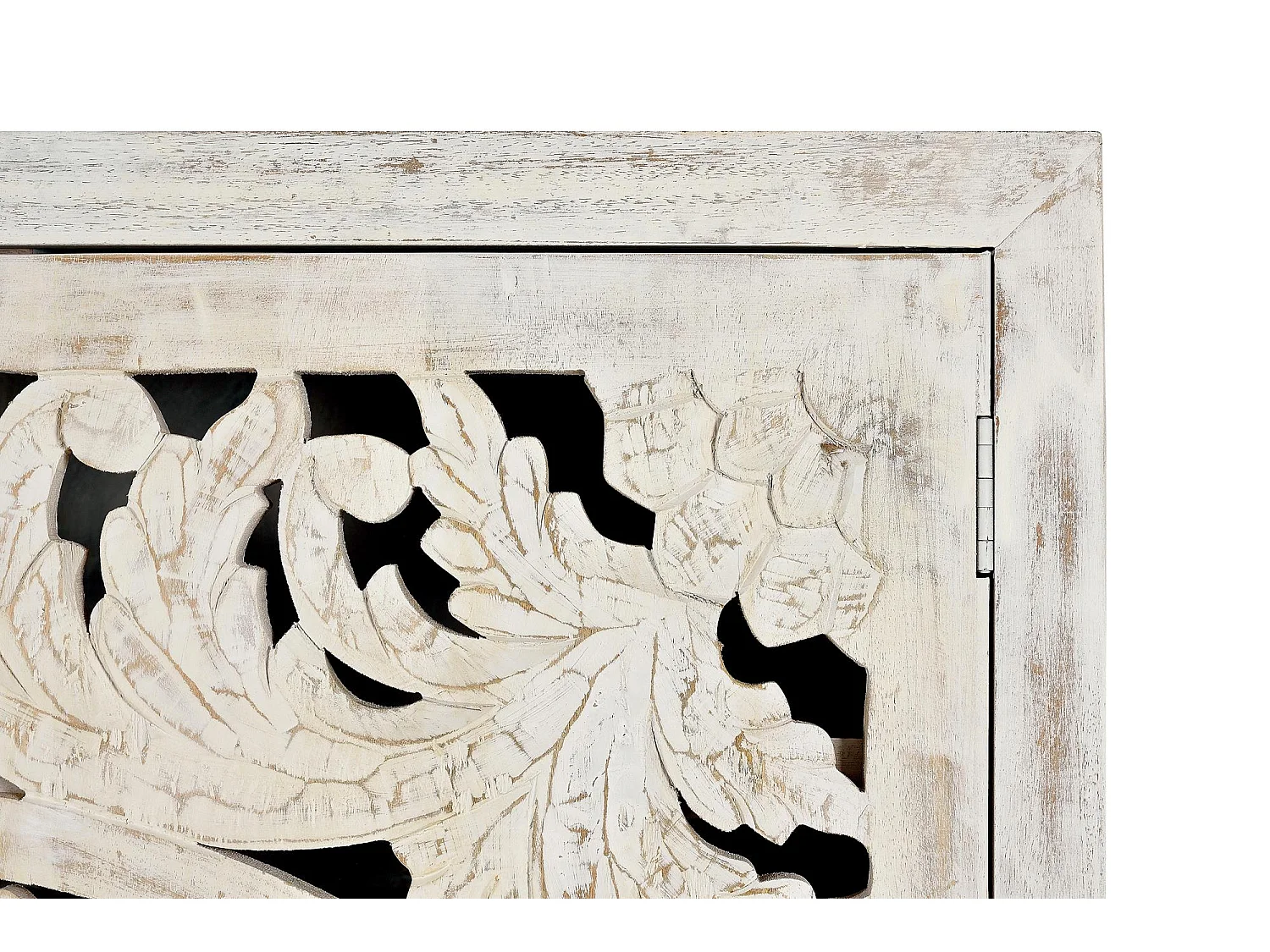 Vitrine en manguier et pieds en métal blanc vieilli