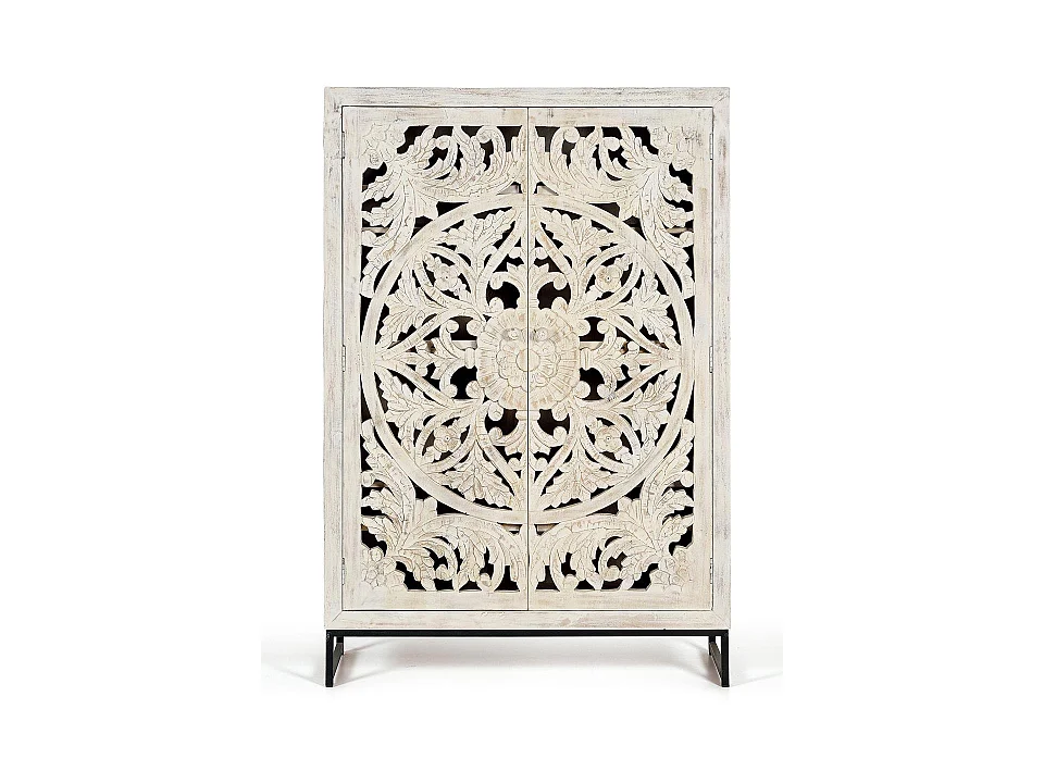 Armoire en bois de manguier 110 cm, style ethnique bohème sculpté - 160 x 110 x 40